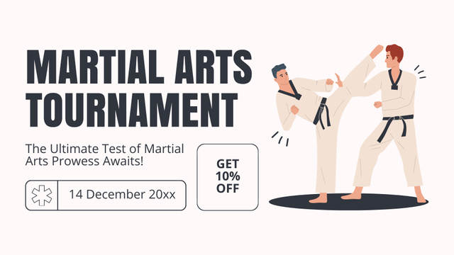 Martial Arts Tournament Ad with Men in Fight Action FB event cover Design Template