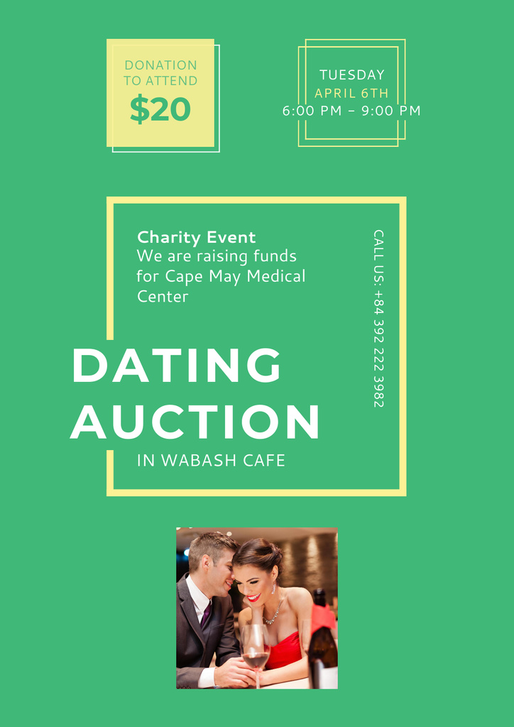 Dating Auction Announcement with Smiling Woman Poster Design Template