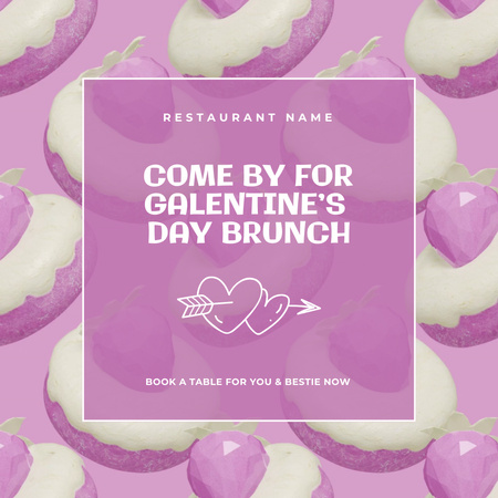 Happy Galentine`s Day Brunch With Strawberries Animated Post Design Template