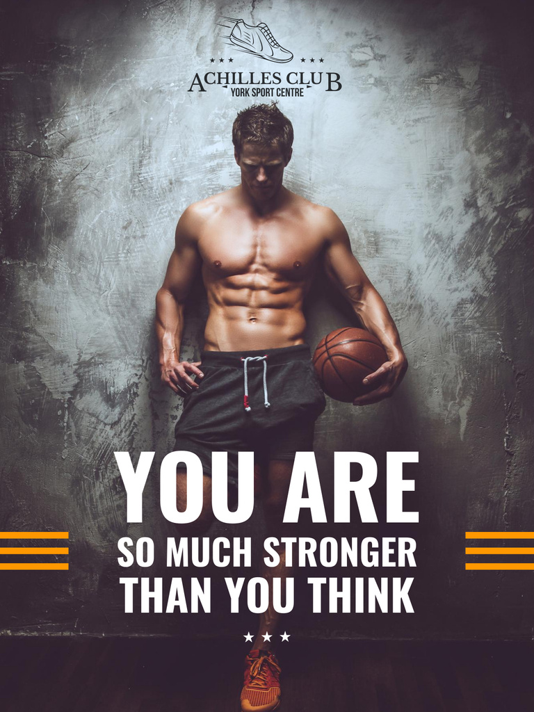 Sports Motivational Quote with Basketball Player Poster US Design Template