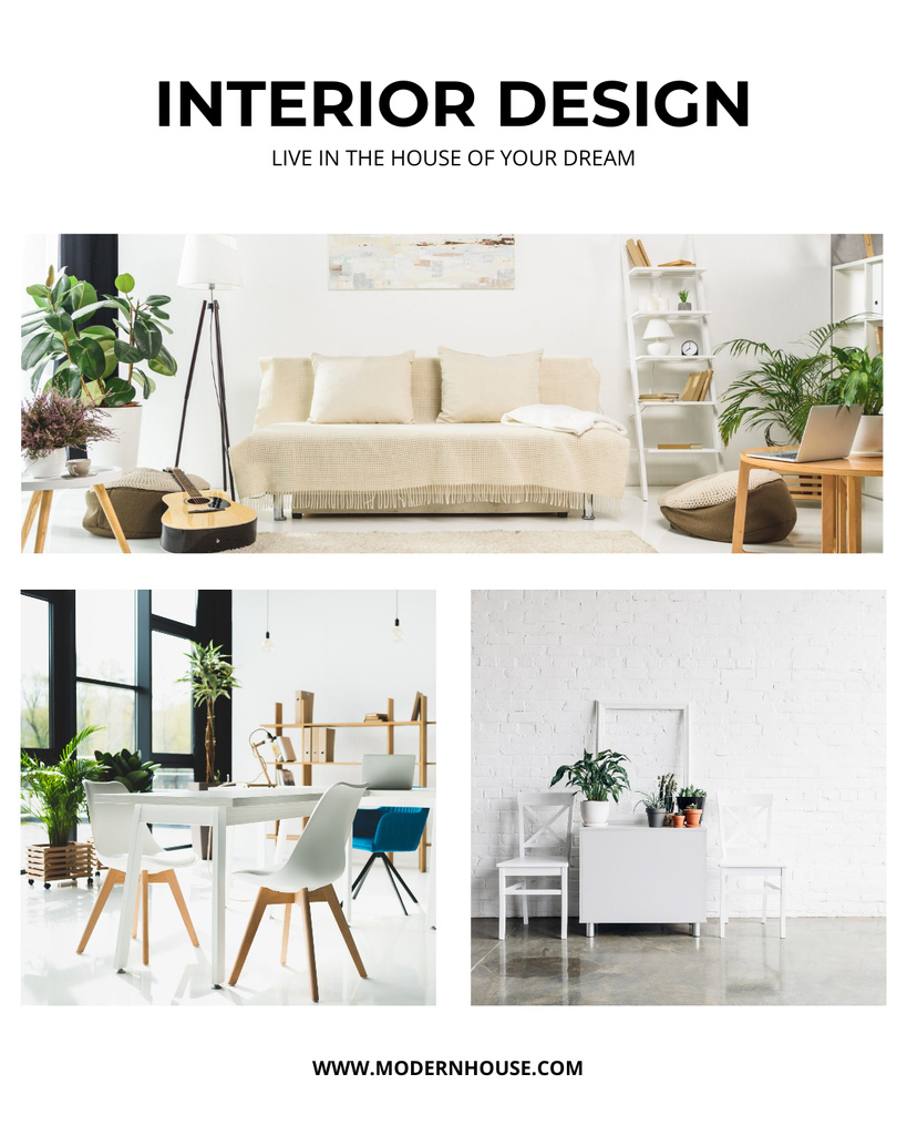 Platilla de diseño Interior Design Services Offer with Minimalistic Rooms Poster 16x20in