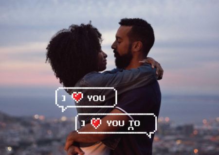 Ontwerpsjabloon van Postcard van Couple in city hugging on Valentine's Day