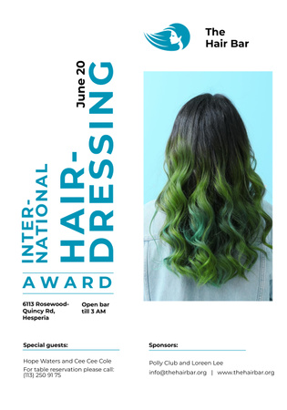 Hair Dressing Offer with Green-Haired Woman Poster 28x40in Design Template
