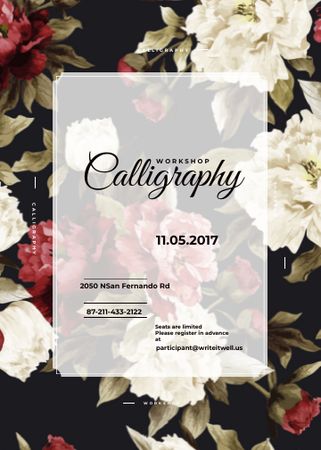 Calligraphy workshop Annoucement with flowers Flayer Design Template