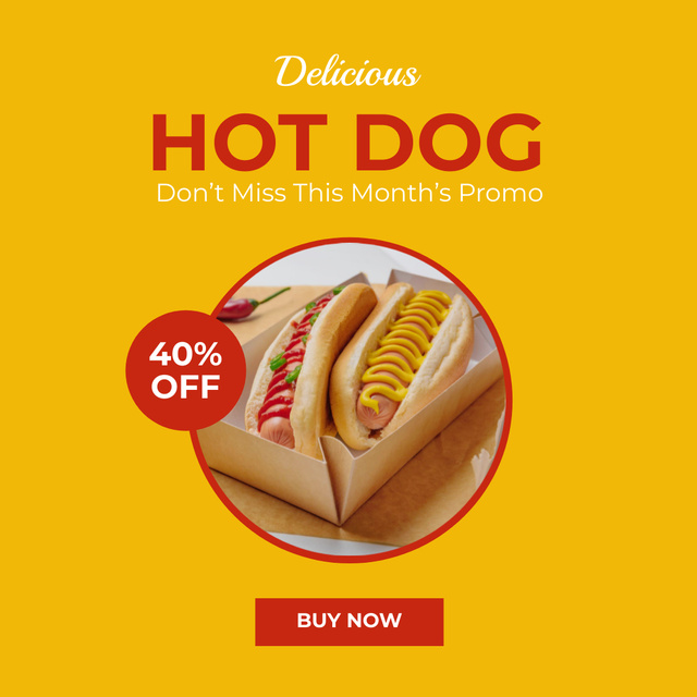 Fast Food Menu Offer with Yummy Hot Dog Instagram tervezősablon