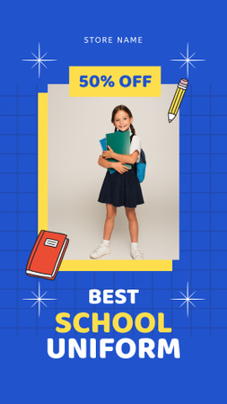 Ontwerpsjabloon van Instagram Story van Beste afgeprijsde schooluniformen op blauw