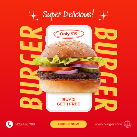 Fast Food Offer with Tasty Burger Instagram tervezősablon