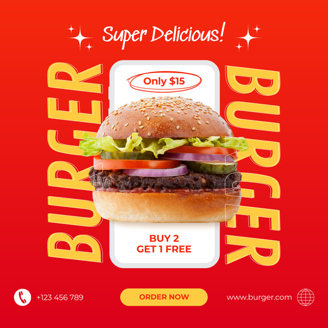 Designvorlage Fast Food Offer with Super Tasty Burger für Instagram