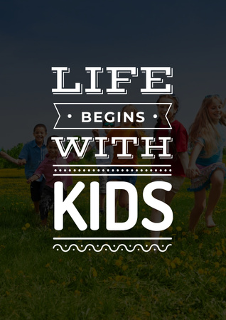 Motivational Quote with Kids on Green Meadow Poster Design Template