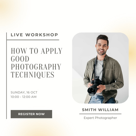 Obtenha dicas e truques no workshop de fotografia Instagram Modelo de Design