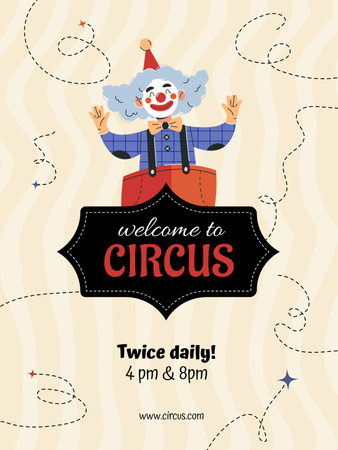 Designvorlage Zirkusshow-Ankündigung mit Illustration des lustigen Clowns für Poster US
