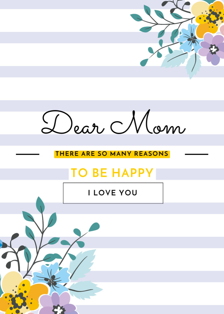 Happy Mother's Day Greeting with Illustration of Flowers Postcard 5x7in Vertical Design Template