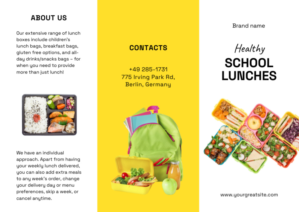 Flavorful School Lunches Ad With Colorful Boxes Brochure Modelo de Design