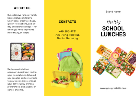 Реклама вкусных школьных обедов с красочными коробками Brochure – шаблон для дизайна