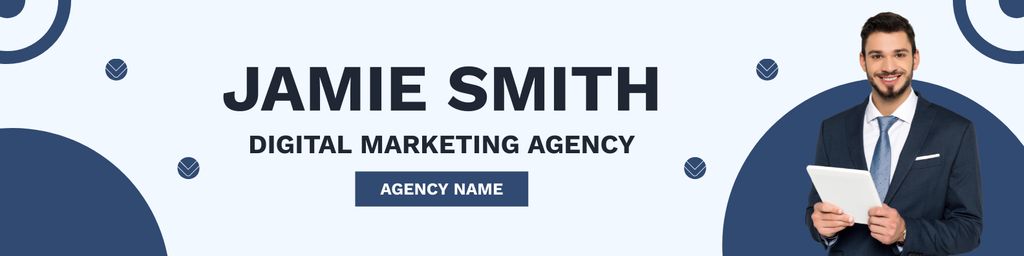 Digital Marketing Agency Ad with Successful Businessman LinkedIn Cover Πρότυπο σχεδίασης
