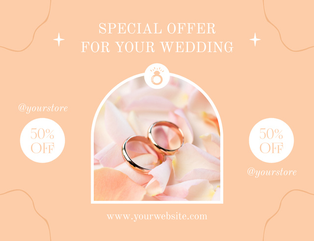 Wedding Rings Sale Offer on Peach Layout Thank You Card 5.5x4in Horizontal Design Template