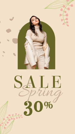 Spring Sale with Woman in Beige Outfit Instagram Story tervezősablon
