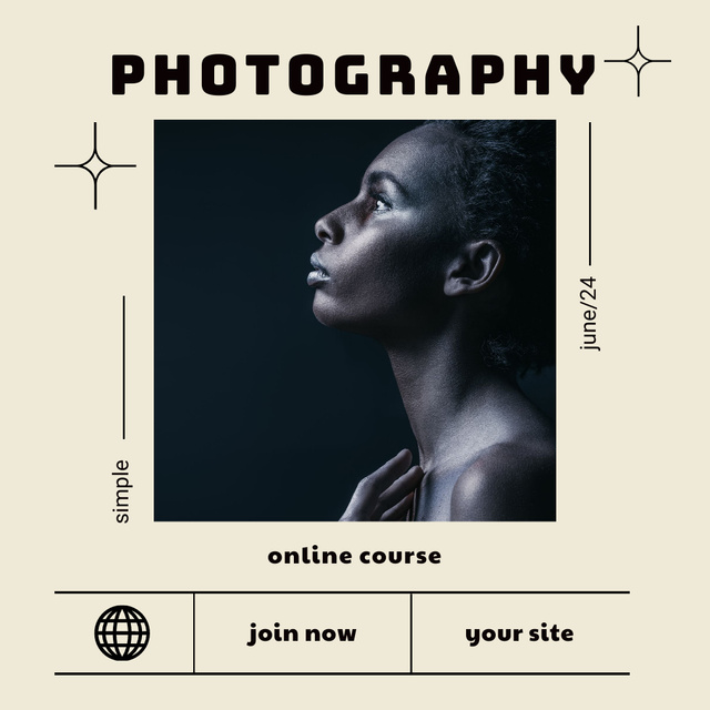 Photography Online Course Ad with Beautiful Model Instagram Tasarım Şablonu