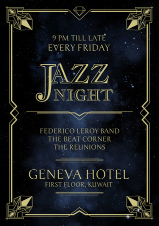 Designvorlage Jazz Night Invitation on Night Sky für Poster