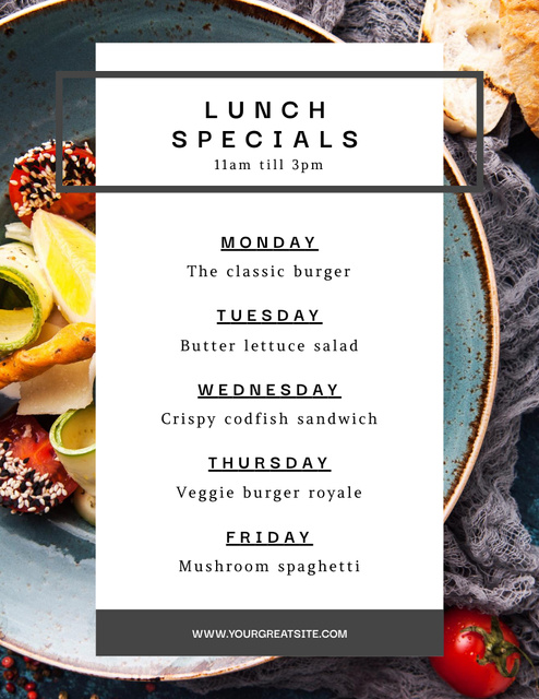 Daily Lunch Dishes Minimalist List Menu 8.5x11in Design Template