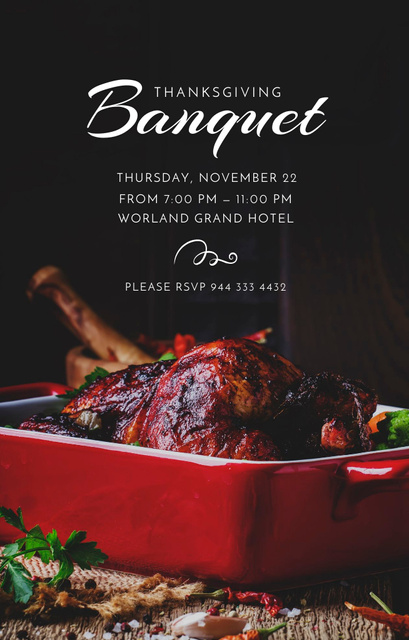 Roasted Thanksgiving turkey for Thanksgiving Banquet Invitation 4.6x7.2in Design Template