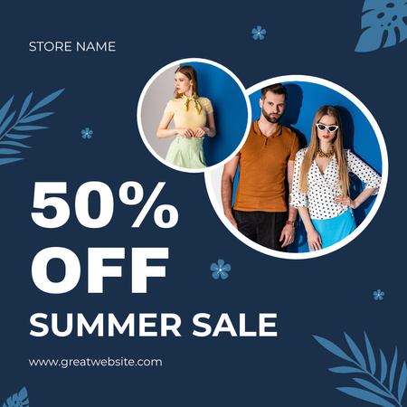 Summer Offer of Fashion Clothes on Blue Instagram Design Template