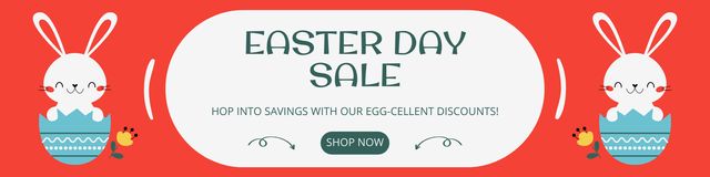 Easter Day Sale Ad with Cute Bunnies Twitter Design Template