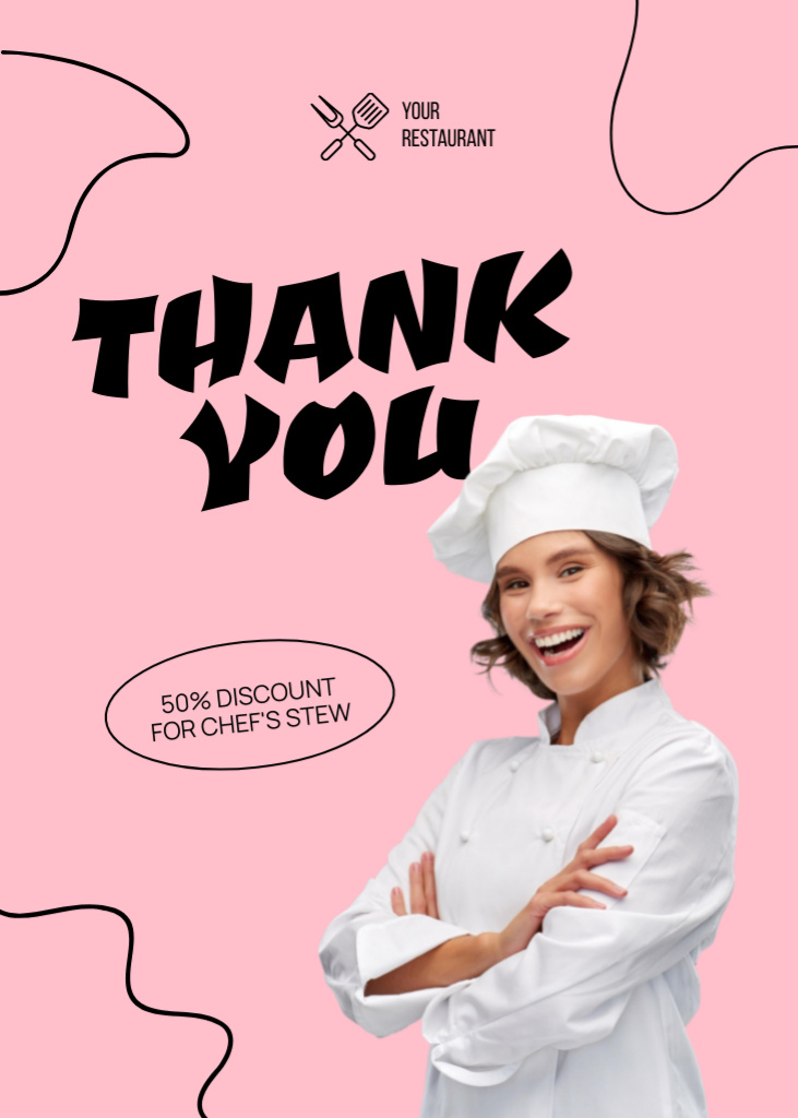 Ontwerpsjabloon van Postcard 5x7in Vertical van Special Offer of Chef's Stew on Pink