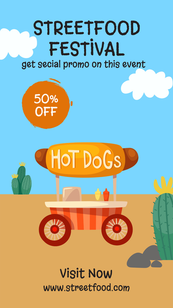 Street Food Festival Announcement with Hot Dogs Instagram Story Design Template