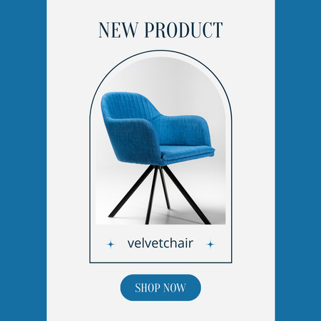 Uusi kodin kalustetarjous sinisellä nojatuolilla Instagram Design Template