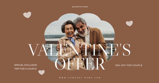 Valentine's Day Discount Offer with Old Couple Facebook AD Tasarım Şablonu