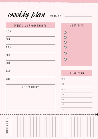 Planner semanal minimalista em rosa Schedule Planner Modelo de Design