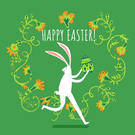 Easter Bunny Running With Colored Egg Animated Post Design Template