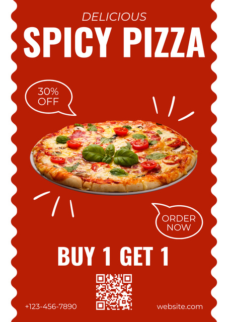 Special Offer for Spicy Pizza on Red Poster Πρότυπο σχεδίασης