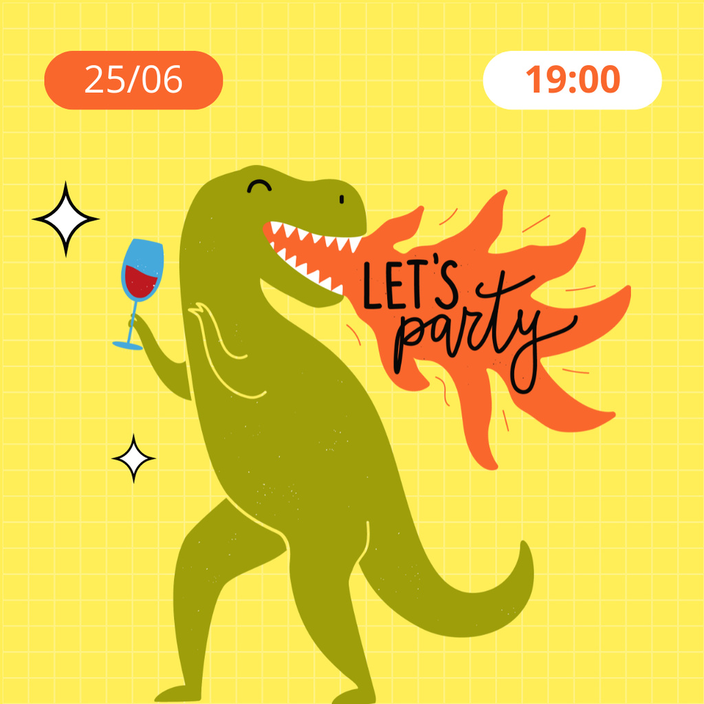 Fun-filled Party Announcement with Funny Dinosaur Instagram Πρότυπο σχεδίασης