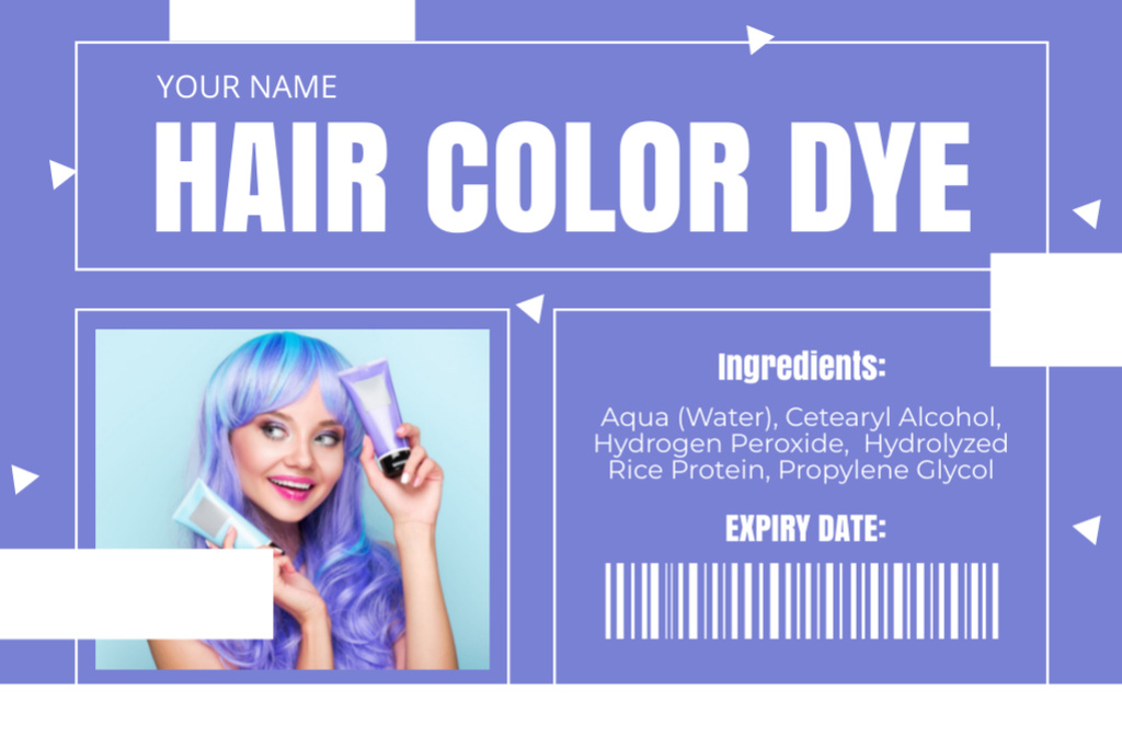Purple Tag for Hair Color Dye Label Design Template