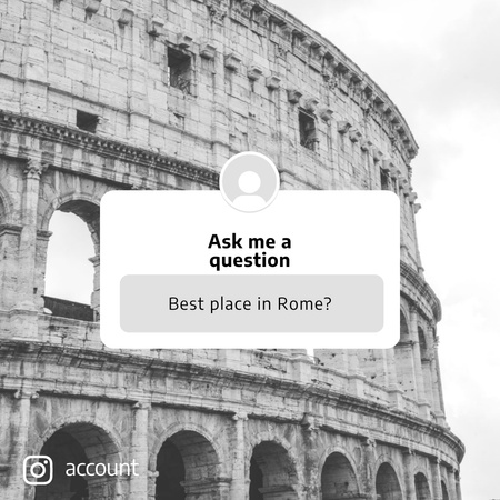 Designvorlage Reiseinspiration mit Schwarz-Weiß-Foto des Kolosseums für Instagram