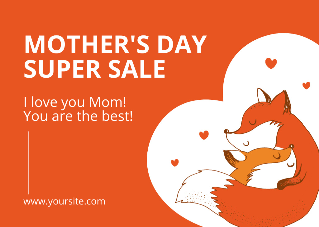 Plantilla de diseño de Super Sale on Mother's Day with Cute Foxes Postcard 5x7in 