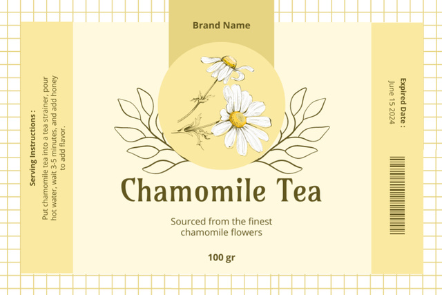 Ontwerpsjabloon van Label van Calming Chamomile Tea Promotion In Yellow