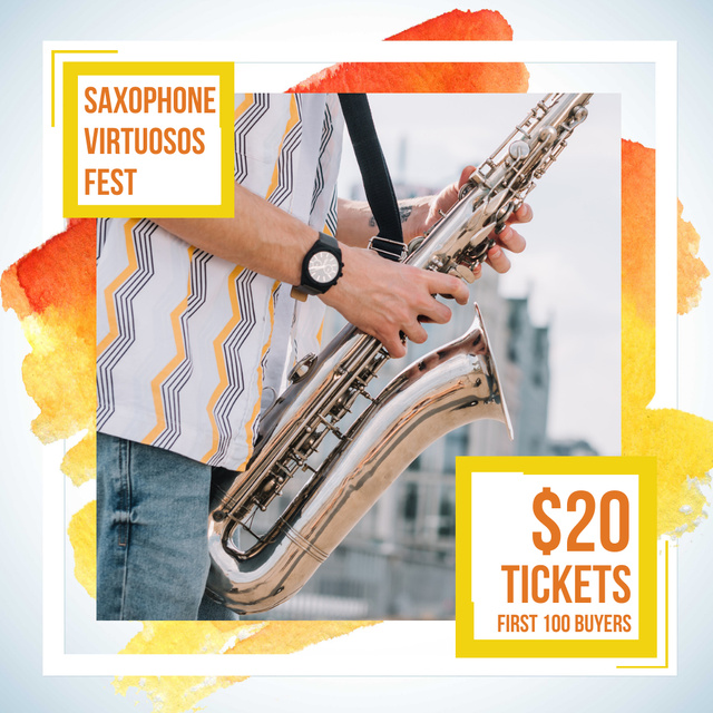 Plantilla de diseño de Jazz Festival Musician Playing Saxophone Instagram 