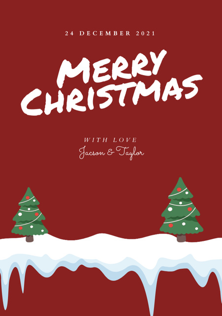 Christmas Greeting with Festive Trees Postcard A5 Vertical Tasarım Şablonu