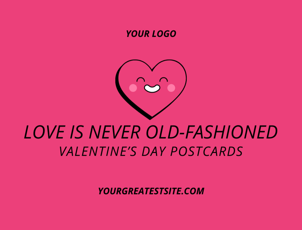 Designvorlage Valentine's Day Greetings with Cute Heart on Pink für Postcard 4.2x5.5in