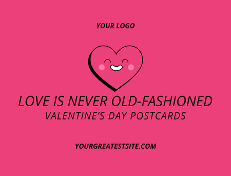 Plantilla de diseño de Valentine's Day Greetings with Cute Heart on Pink Postcard 4.2x5.5in 