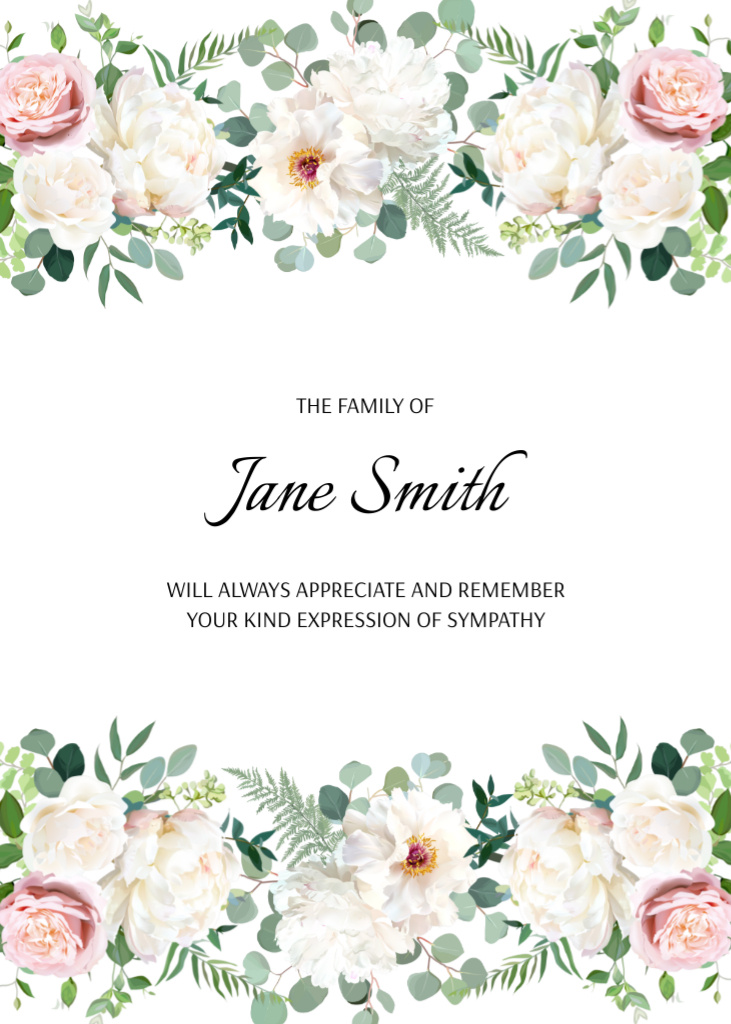 Sympathy Phrase with Watercolor Flowers Frame Postcard 5x7in Vertical Design Template