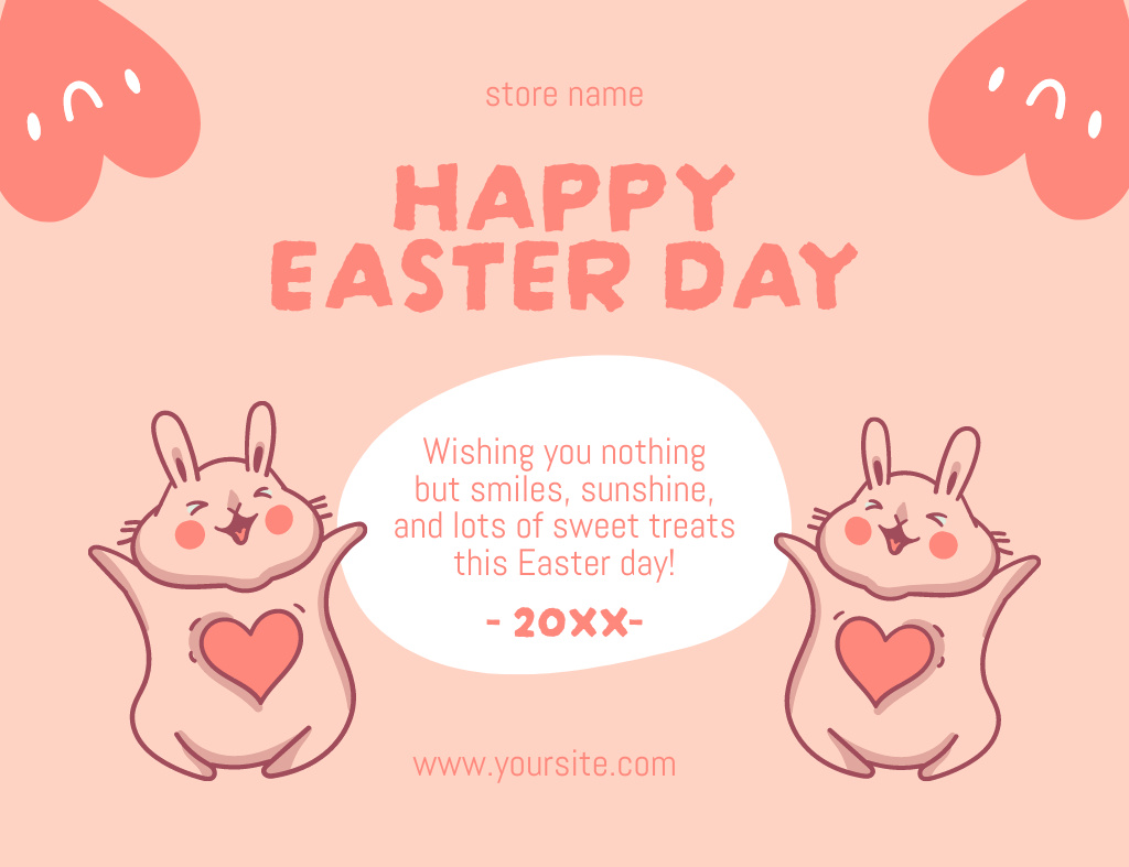 Easter Wishes with Happy Bunnies Thank You Card 5.5x4in Horizontal Design Template