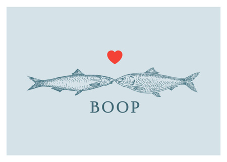 Designvorlage Erläuterte Fische, die im Blau küssen für Postcard 5x7in