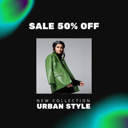 Fashion Ad with Girl in Stylish Jacket Instagram Design Template