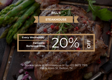 Restaurant Offer with Delicious Grilled Beef Steak Flyer A6 Horizontal Design Template