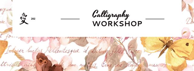 Ontwerpsjabloon van Facebook cover van Calligraphy Skills Session Announcement With Floral Pattern