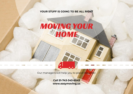 Home Moving Services Ad with Model of House in Box Flyer A6 Horizontal Design Template